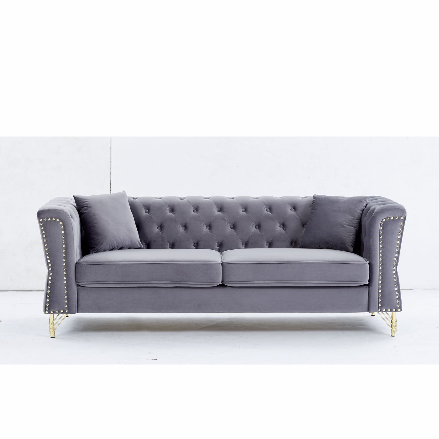3-seater + 3-seater combination sofa tufted with 4 pillows