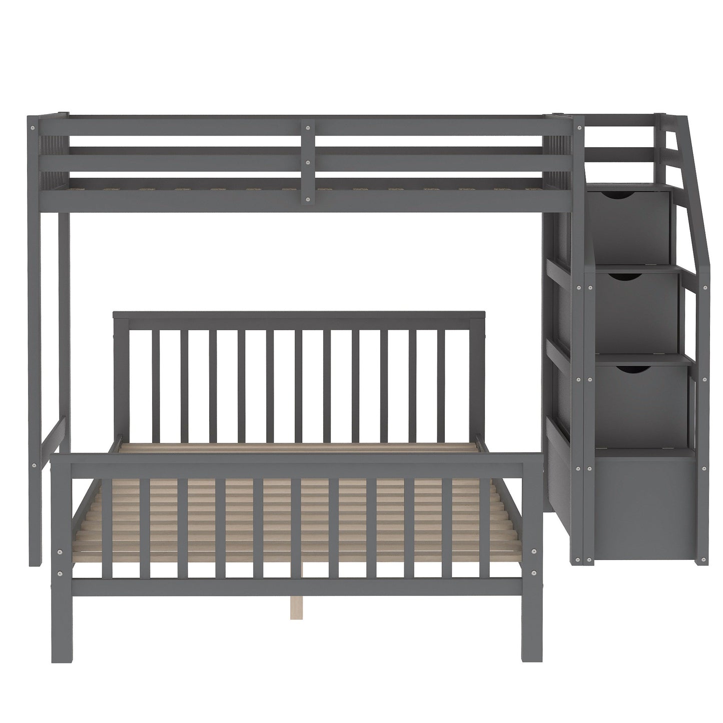 twin over full loft bed with staircase,gray