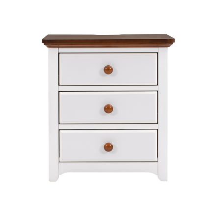 3-Pieces Bedroom Sets  with Two Nightstands(USB Charging Ports),White+Walnut