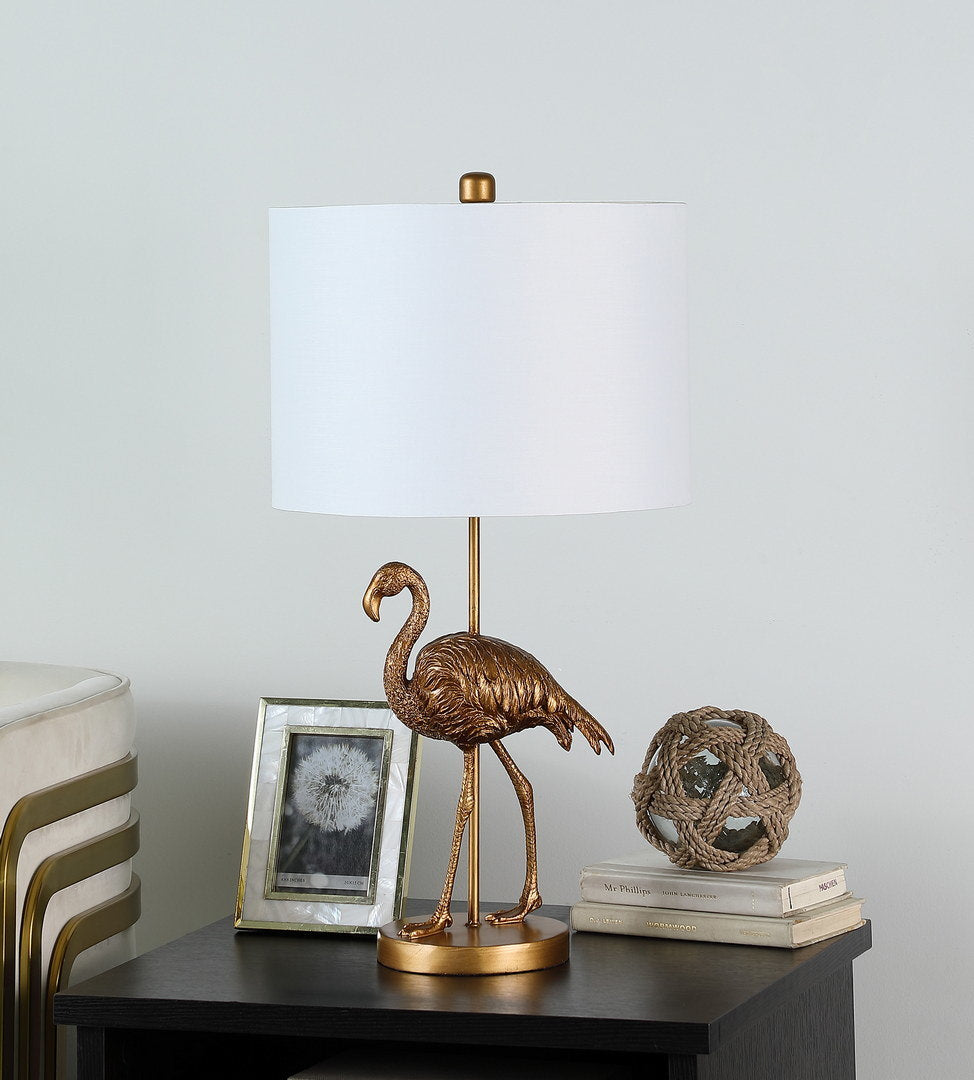 26" matte gold flamingo resin table lamp