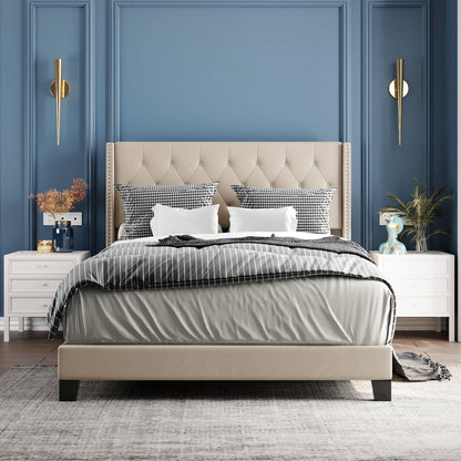 Upholstered Platform Bed with Classic Headboard