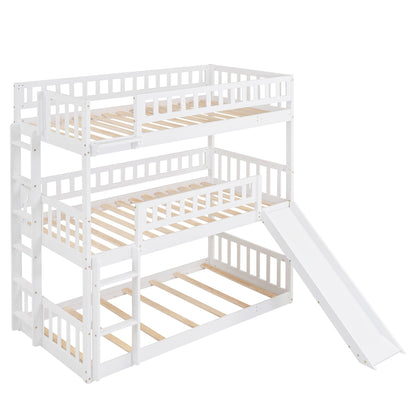 Twin-Over-Twin-Over-Twin Triple Bed with Built-in Ladder and Slide