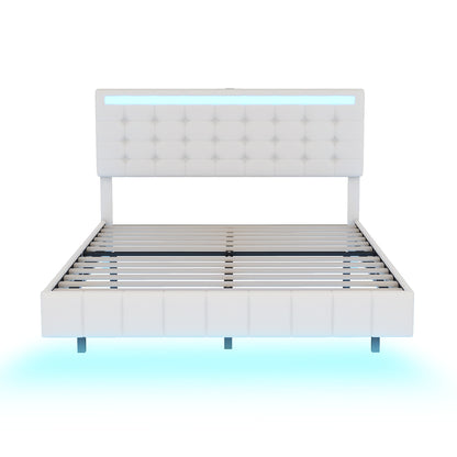 Floating Bed Frame with LED Lights and USB Charging #5