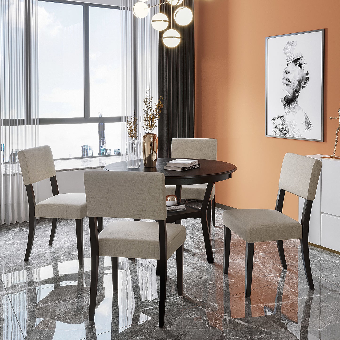 5-piece kitchen dining table set, espresso
