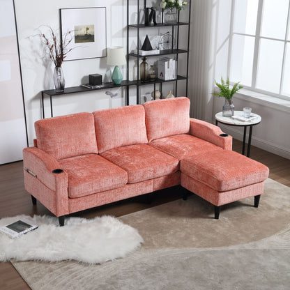 Zara Storage/ Cupholder Sectional Sofa, Pink