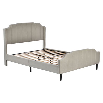 Geyser Velvet Upholstered Platform Bed Gray