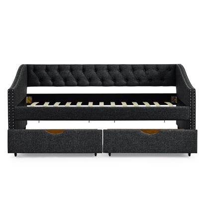 Upholstered Tufted Sofa Bed with drawers in grey