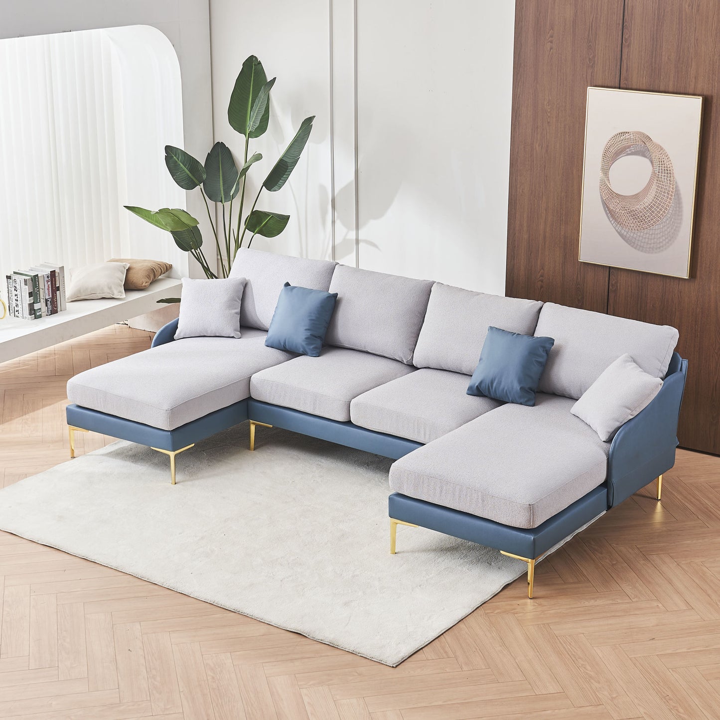 holly comfy sectional, blue+light grey