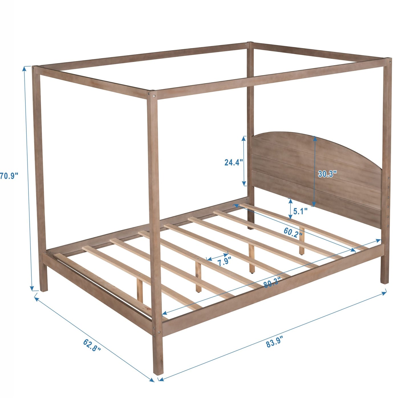 queen size canopy platform bed with headboard and support legs