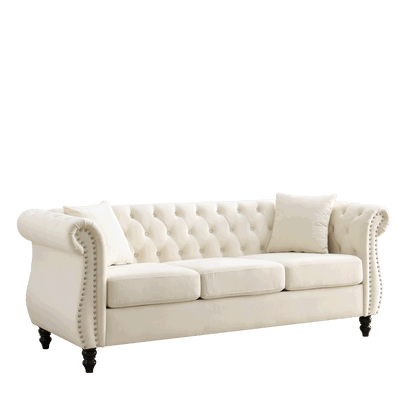 3-seater + 3-seater Combination Sofa, Beige Velvet