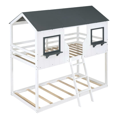 Twin Over Twin Bunk Bed with Roof