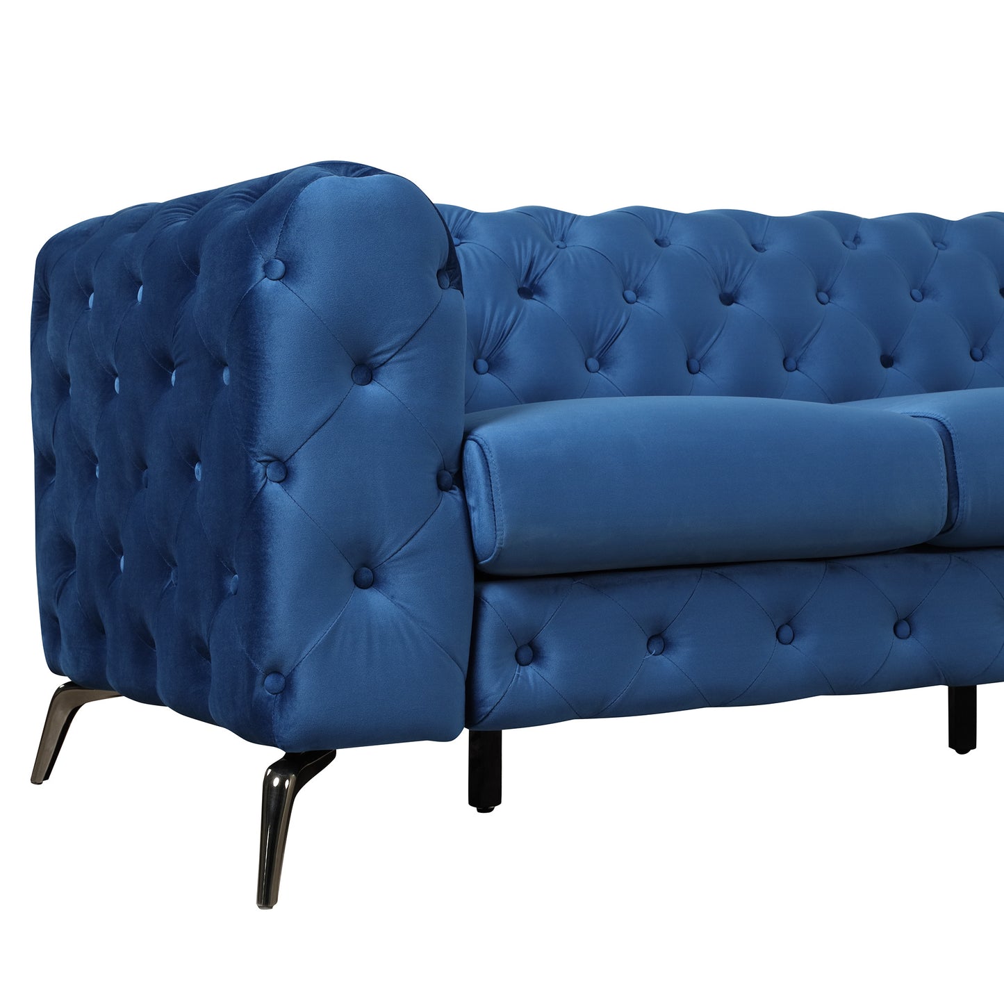 sara velvet upholstered sofa blue