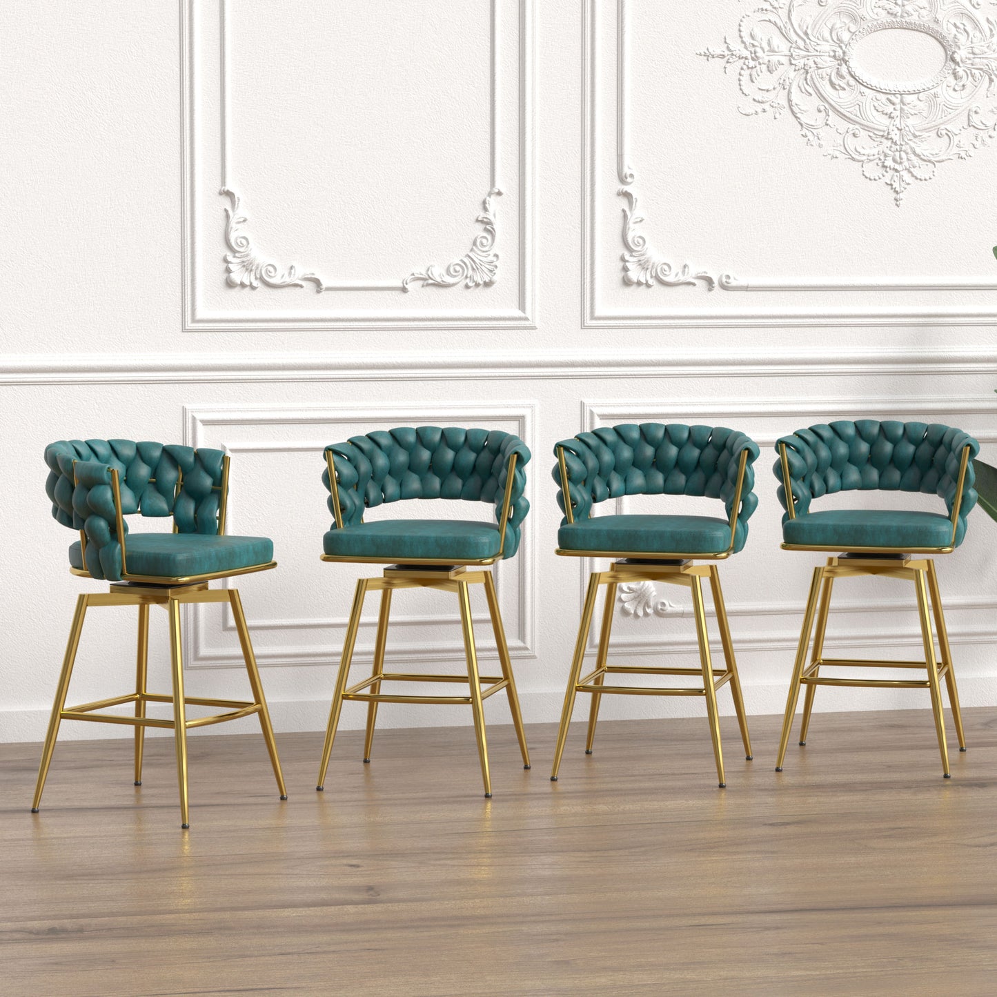 bar chair suede woven bar stool set of 4, blue