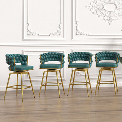 Bar Chair Suede Woven Bar Stool Set of 4, Blue