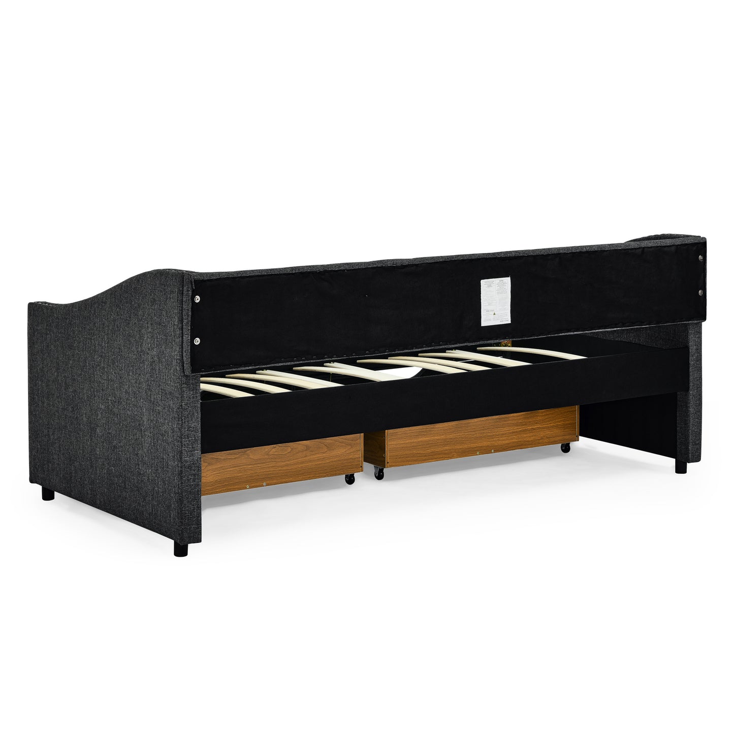 upholstered tufted sofa bed with drawers in grey
