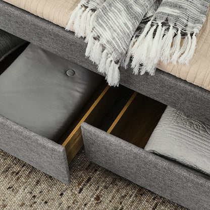 Upholstered Full Size Bed with Two Drawers, Grey