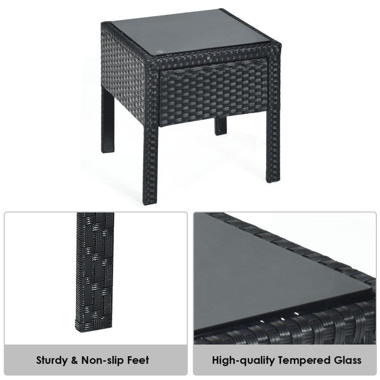 3 pieces outdoor rattan patio conversation set with seat cushions