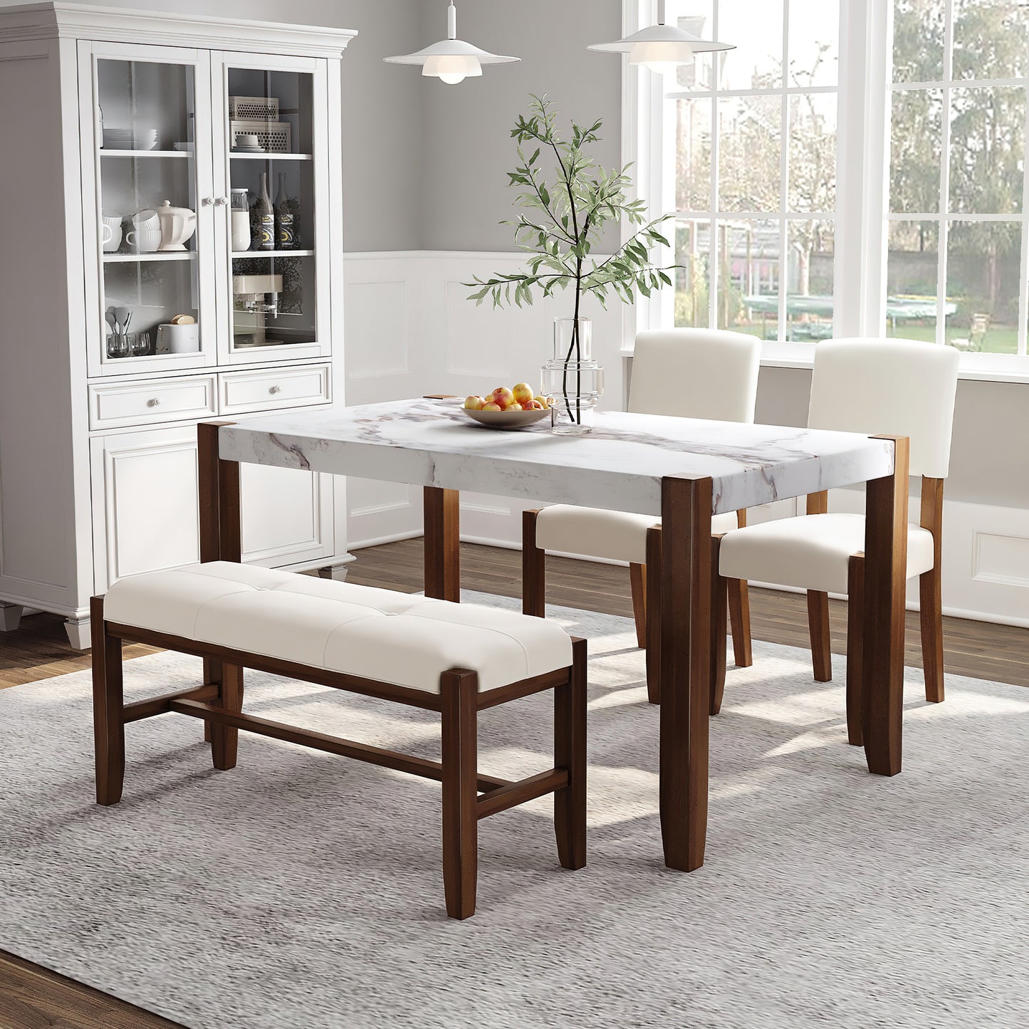 4-piece modern dining furniture set  46" faux marble style