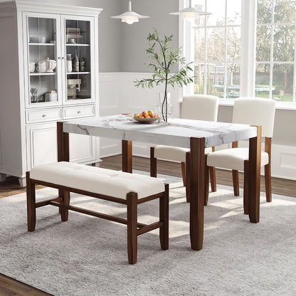 4-Piece Modern Dining Furniture Set  46" Faux Marble Style