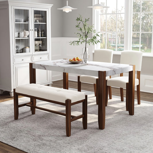 4-Piece Modern Dining Furniture Set  46" Faux Marble Style