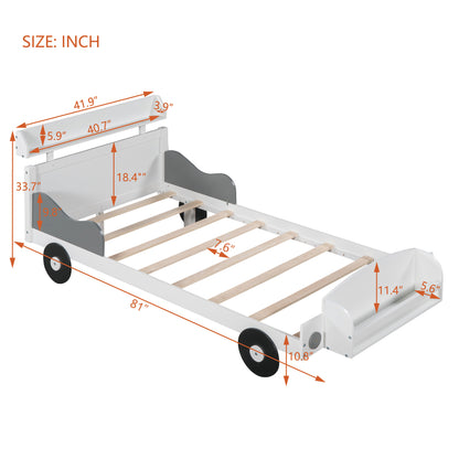 Twin Size Car-Shaped Platform Bed, White
