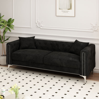 Morgan Sofa includes 2 pillows, Black Velvet