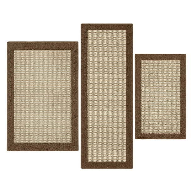 machine washable faux sisal gray indoor accent rug set, 3-piece set