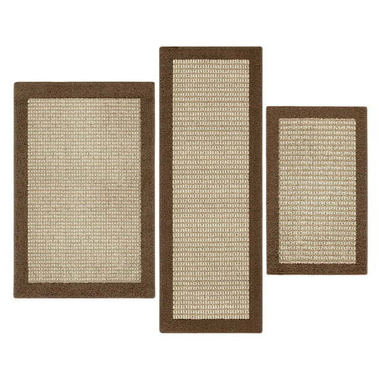 Machine Washable Faux Sisal Gray Indoor Accent Rug Set, 3-Piece Set
