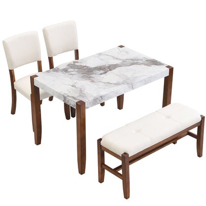 4-Piece Modern Dining Furniture Set  46" Faux Marble Style
