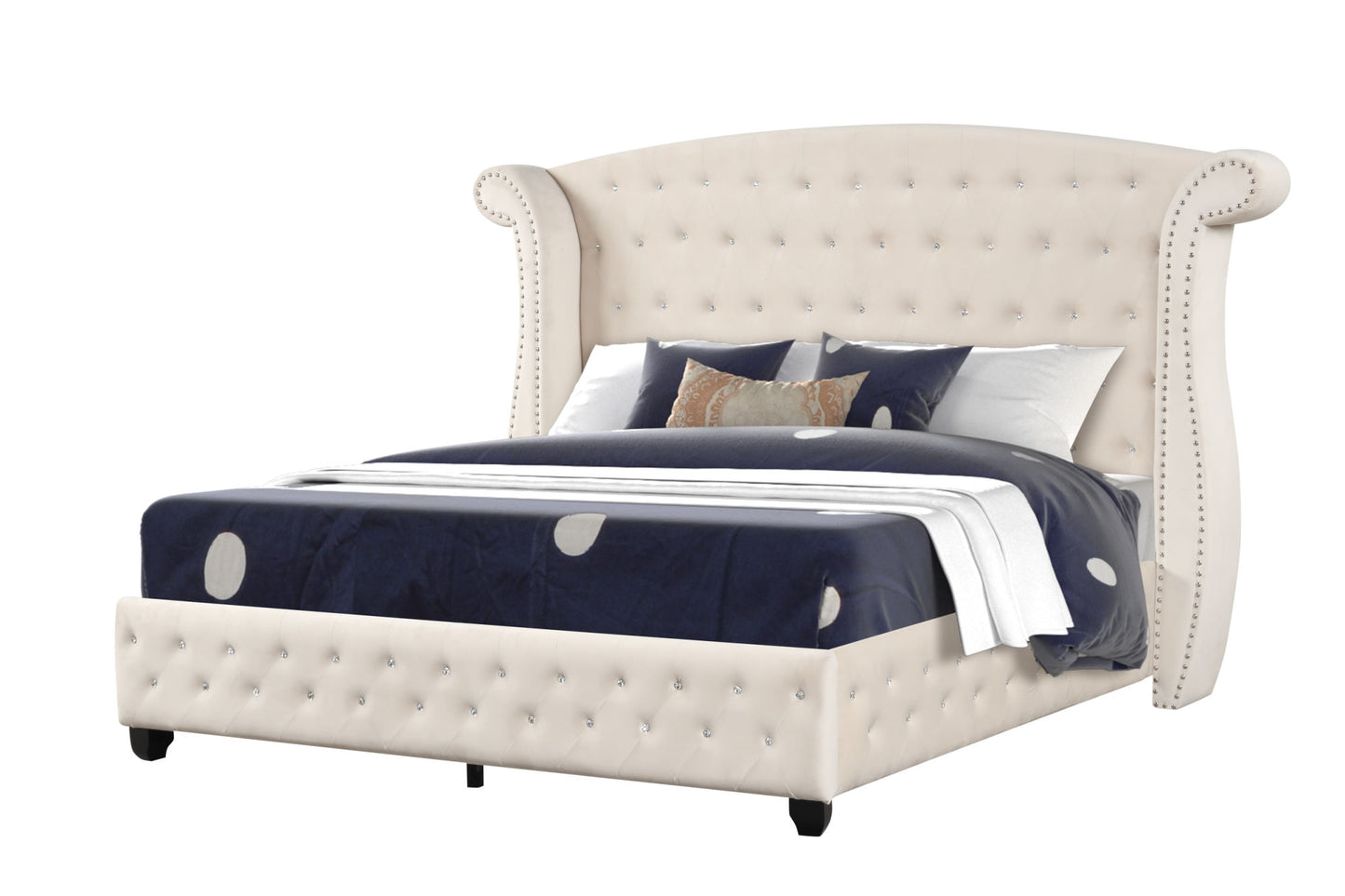 sophia crystal tufted  bed made with wood in cream