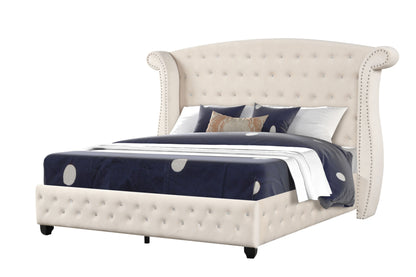 Sophia Crystal Tufted  Bed Made with Wood in Cream