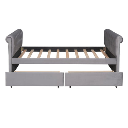 Sara Upholstered Bed with Drawers, Gray