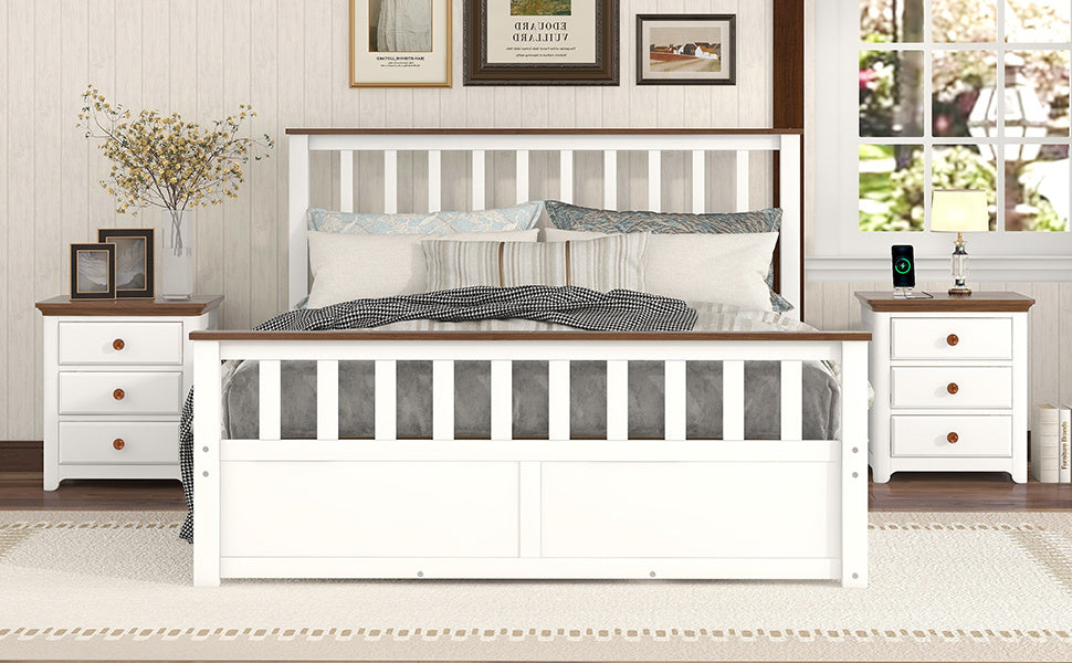 3-pieces bedroom sets  with two nightstands(usb charging ports),white+walnut