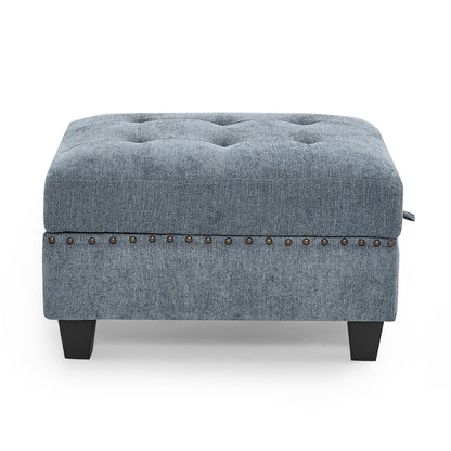L shape Modular Sectional Sofa includes 2 Ottomans, Navy Blue