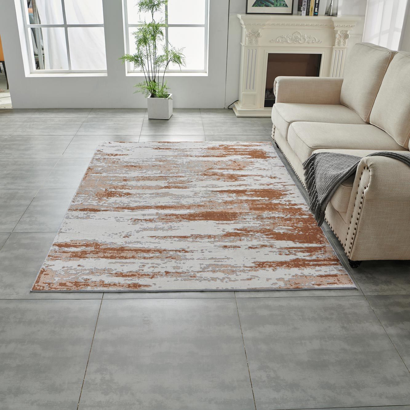 zara collection abstract design gray brown rust machine washable super soft area rug
