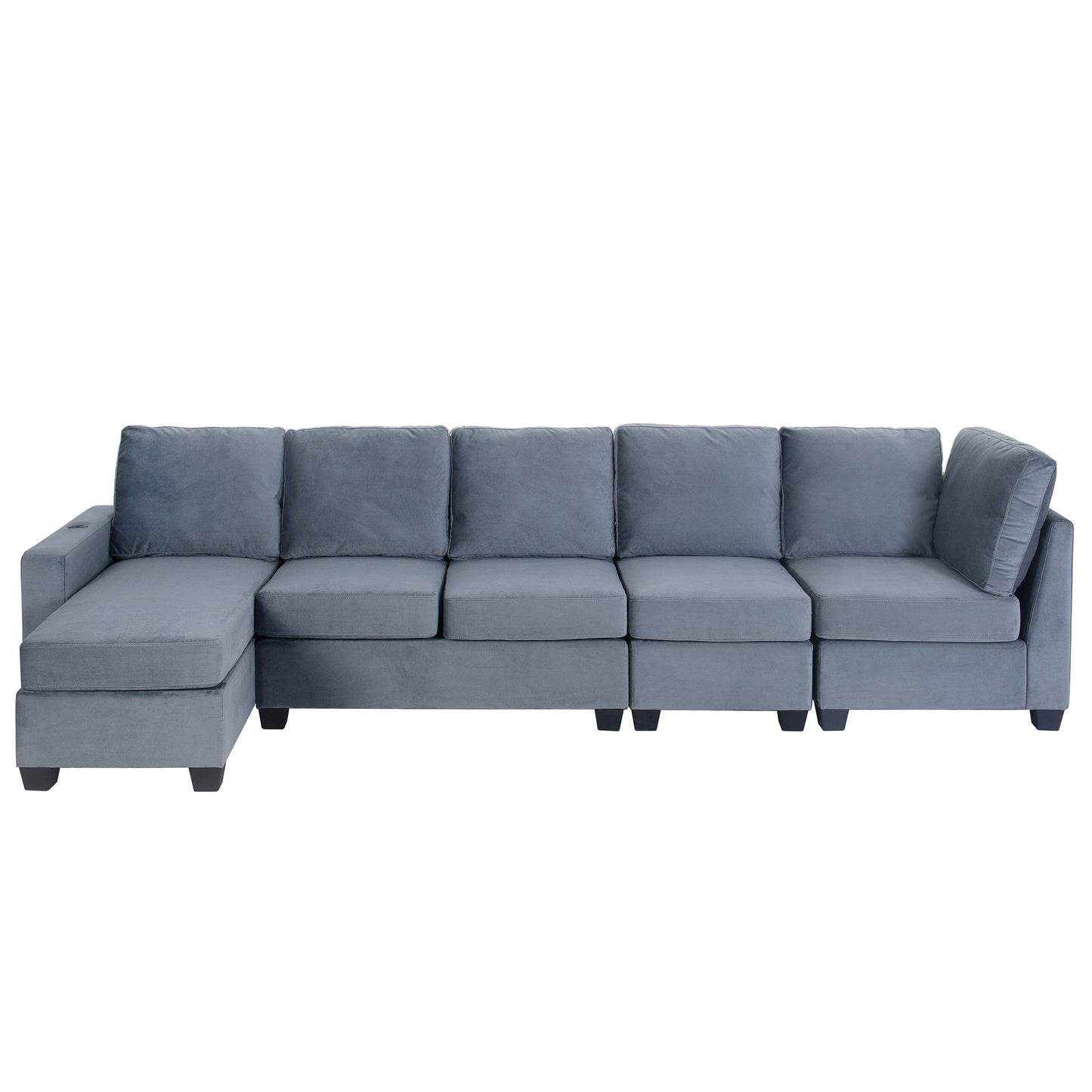 modern l shape sectional sofa with usb charging port, grey