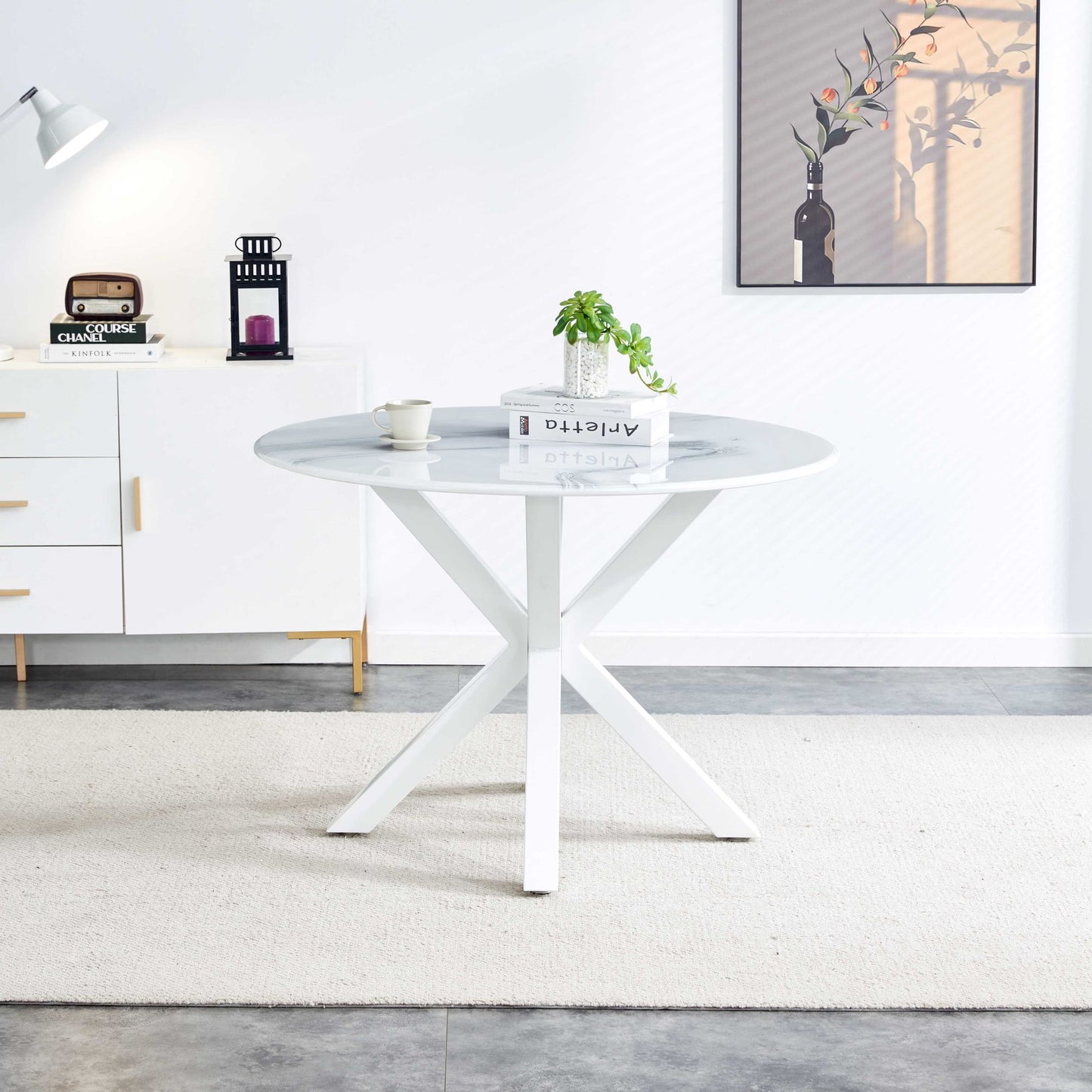 mdf dining table set, white