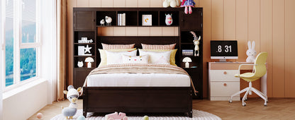 Wooden Bed With All-in-One Cabinet and Shelf