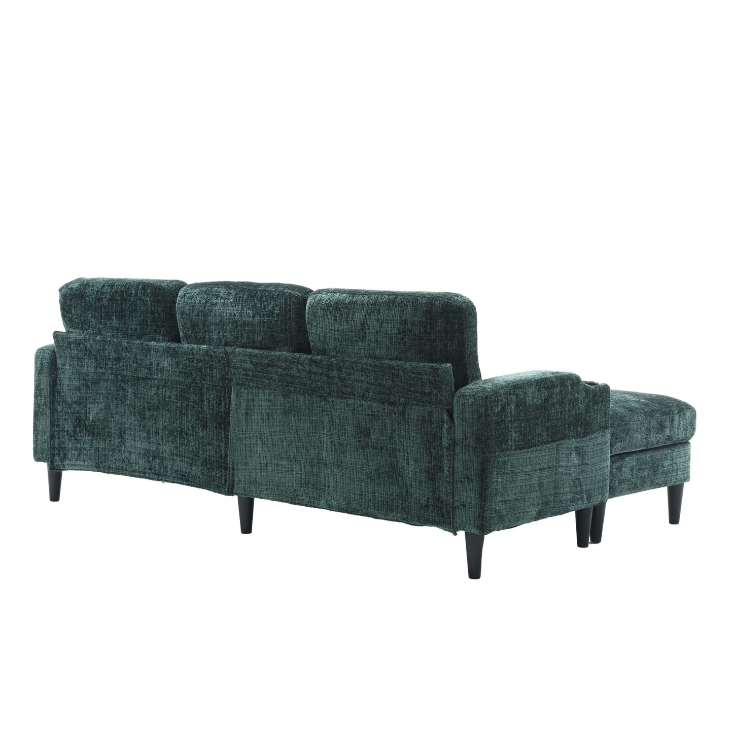 zara storage/ cupholder sectional sofa, green