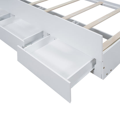 Platform Bed with Storage LED Headboard, Twin Size Trundle and 3 Drawers, White