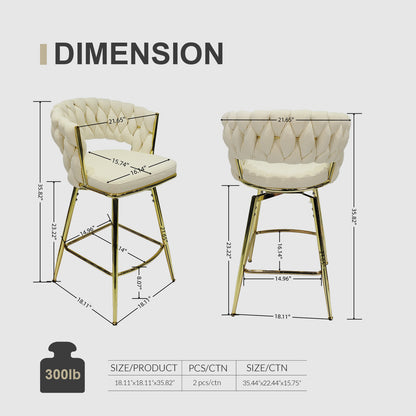 Bar Chair Toweling Woven Bar Stool Set of 4, White