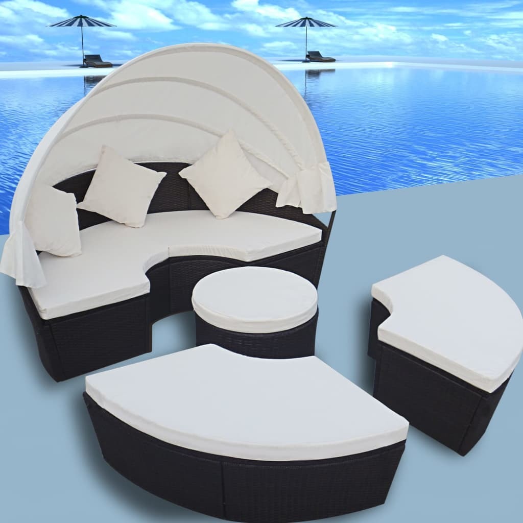 patio lounge bed with canopy poly rattan black