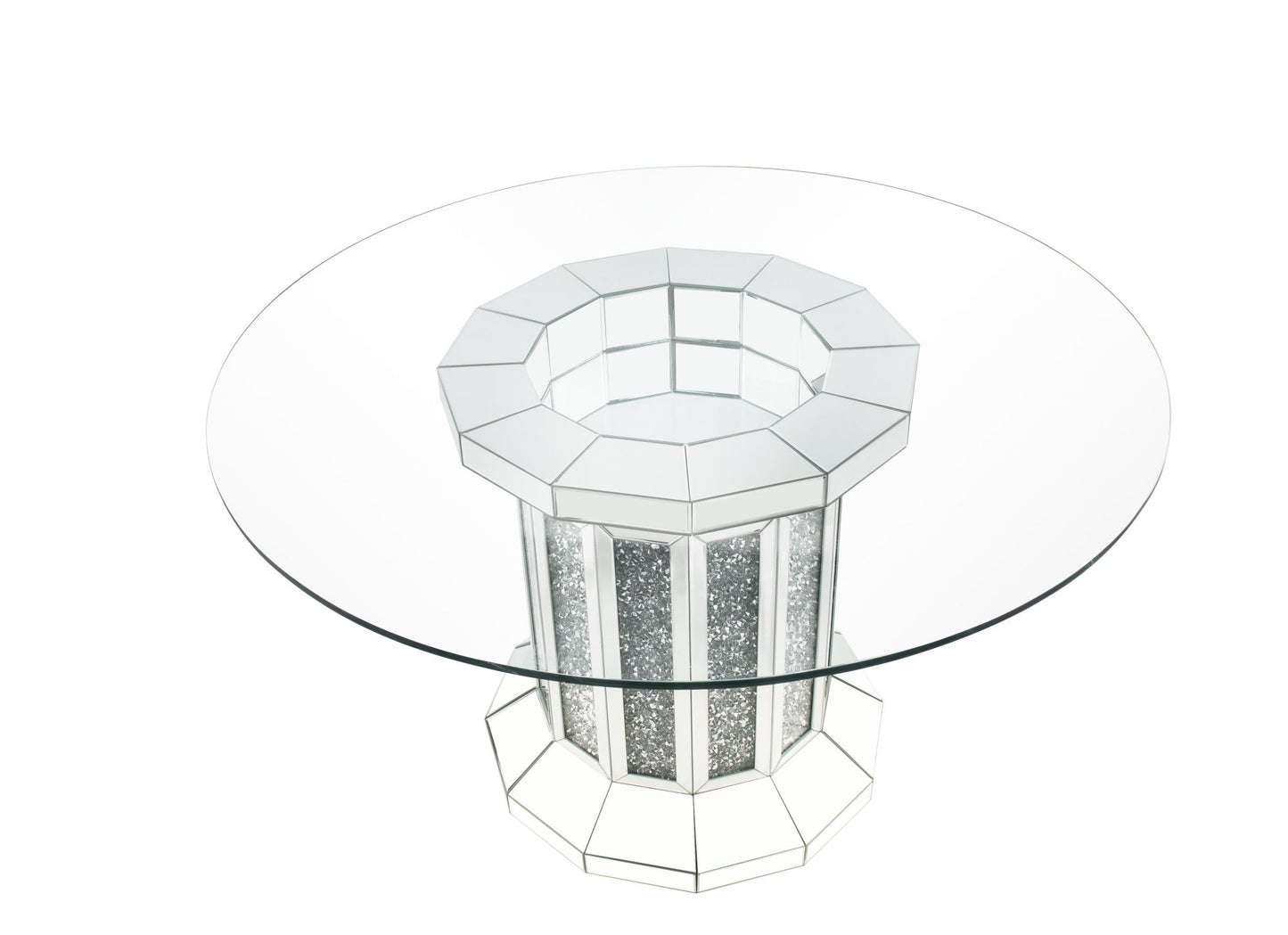 acme noralie dining table, mirrored & faux diamonds