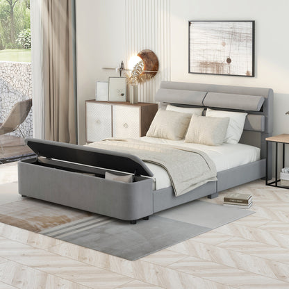 Retro Upholstery Bed with Storage Headboard