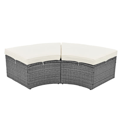 TOPMAX Patio 5-Piece Round Rattan Sectional Sofa Set, Beige