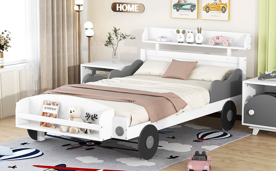 twin size car-shaped platform bed, white
