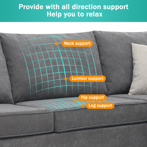 modern l shape couch with 3 pillows