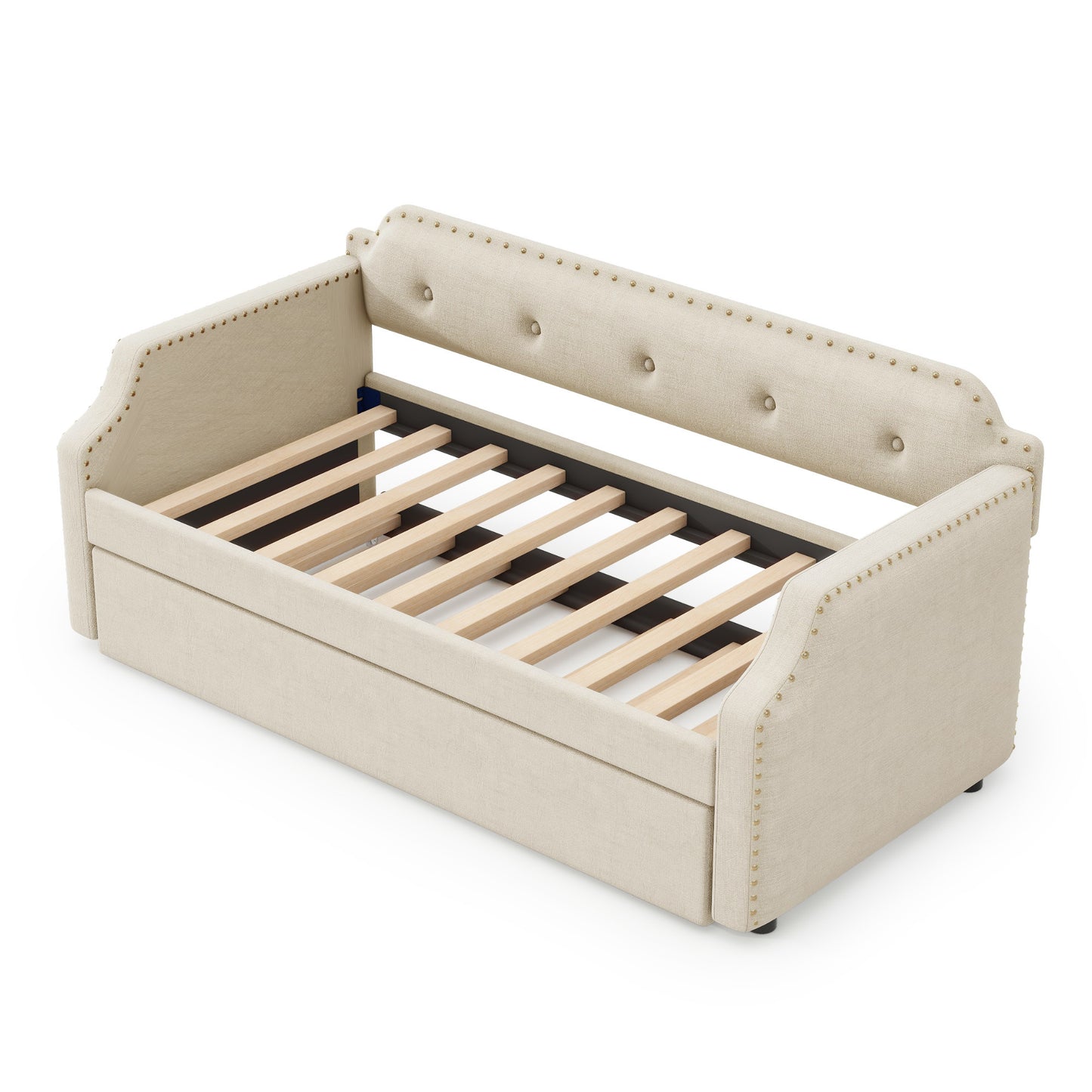 lizzy upholstered bed with trundle, beige