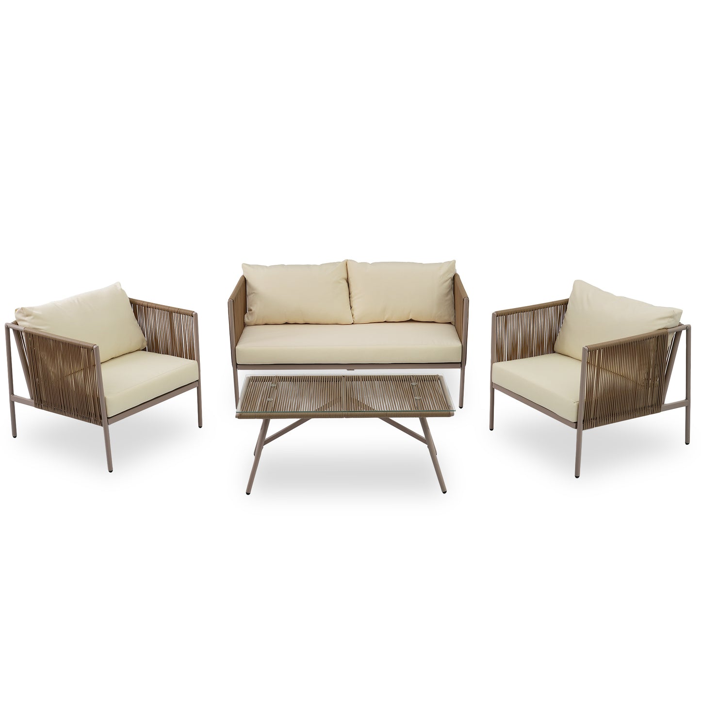 go 4-piece rope sofa set with thick cushions , beige