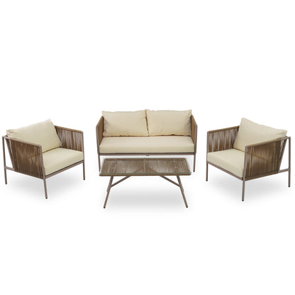 GO 4-Piece Rope Sofa Set with Thick Cushions , Beige